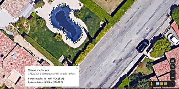 Exemple de mesure de piscine Google Maps
